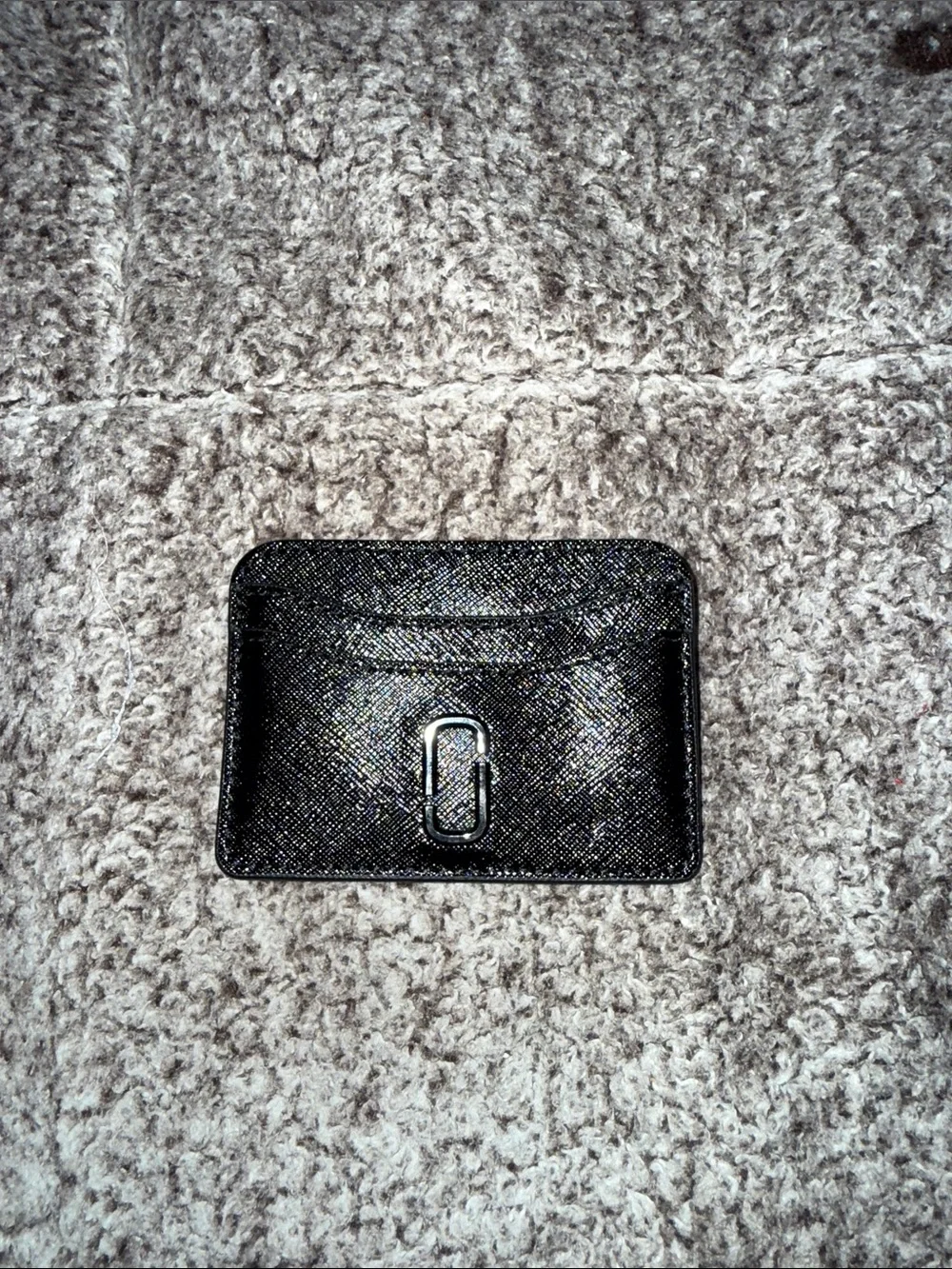 Marc Jacobs Black Textured Leather Card Holder with Silver Logo